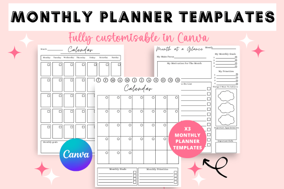 Download Monthly Planner Canva Templates - Premium Bundle