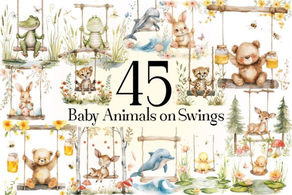 Download Baby Animals on Swings PNG - Premium Resources