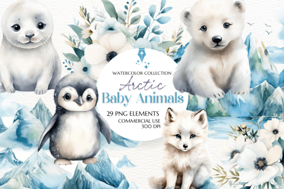 Download Arctic Baby Animals Watercolor Clipart - Baby animals Collection