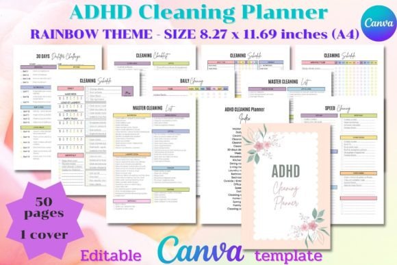 Download ADHD Cleaning Planner - CANVA Editable - Premium Bundle