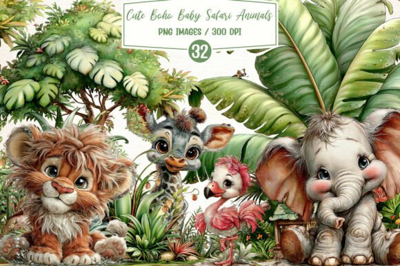 Download Watercolor Cute Boho Baby Safari Animals - Premium Resources