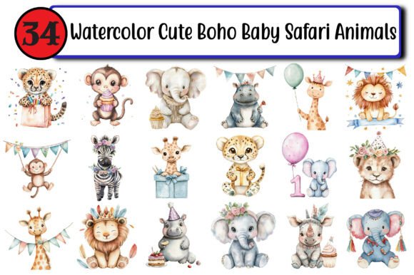 Download Watercolor Cute Boho Baby Safari Animals - Premium Resources